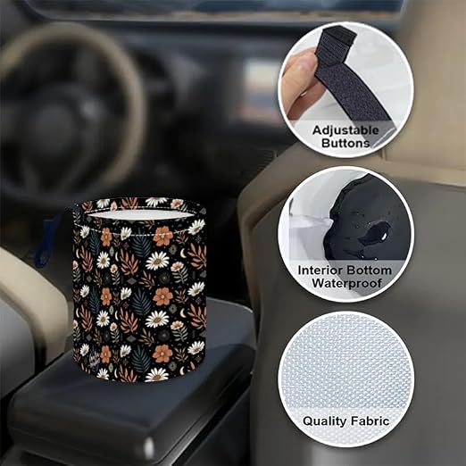 Portable Reusable Waterproof Car Trash Bin, Multipurpose Vehicle Organizer, Road Trip Essentials (Little Flower)