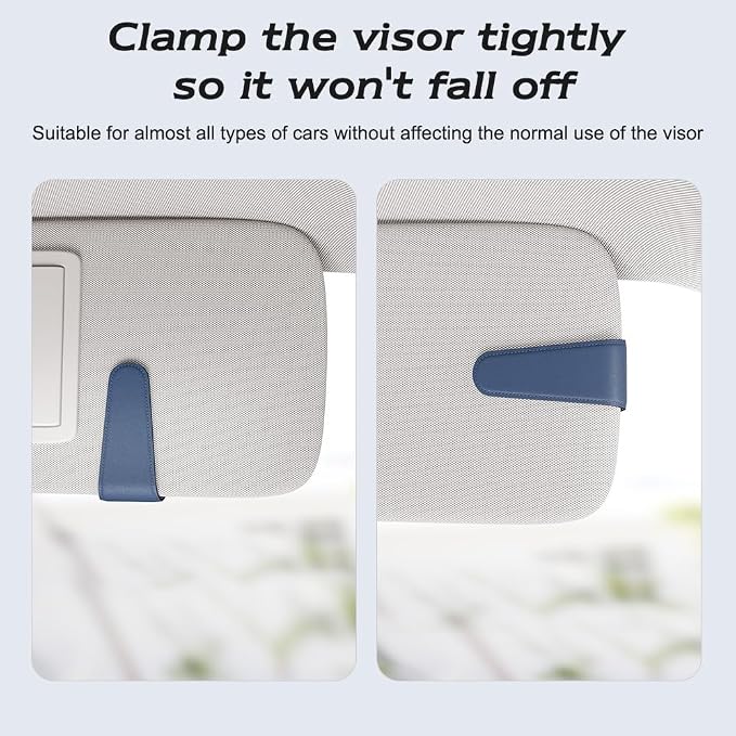 Sunglass Holder for Car Visor, Blue, 2 Packs | Suede Cloth, Magnetic, Organizer for Car Accessories