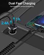 iPhone 17e USBC Car Charger with Built-in 3ft Coiled Cable Fast Charging | USB C Car Adapter for iPhone 17 16 15 Pro Max, Samsung S26 S25 Ultra Retractable Cord Type C Cigarette Lighter Adapter