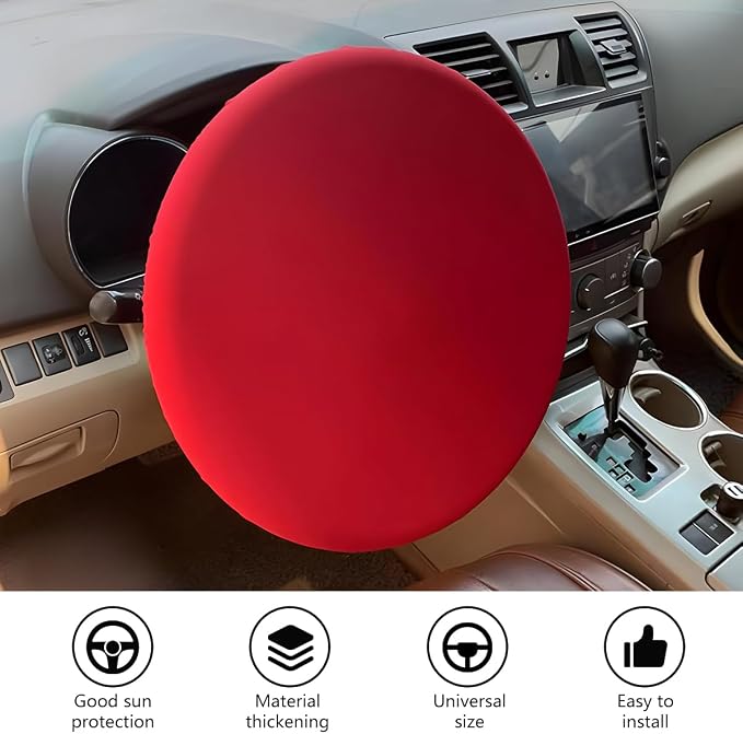 Zpana Car Steering Wheel Sun Shade Cover, Anti Heat Vehicle Steering Wheel Sunshade Shield, Automotive Interior Wheel Sun Block Protector Accessories, Universal for SUV, Sedan, Truck (Red)