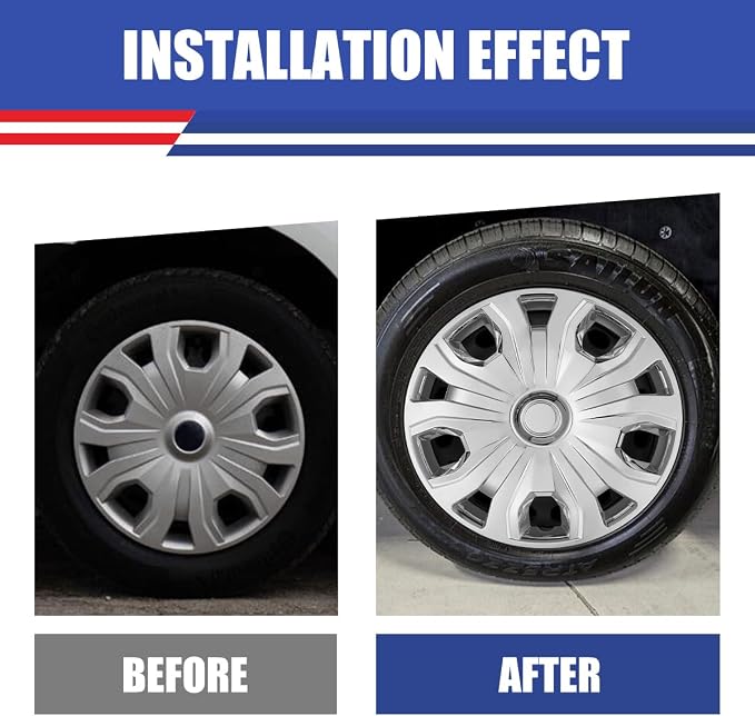 4Pcs 16 2014-2023 Wheel Hubcaps Rim Cover Fits for Ford Transit Connect | Steel ABS+PC Material Snap-On Installation inch Car ReplacementChrome