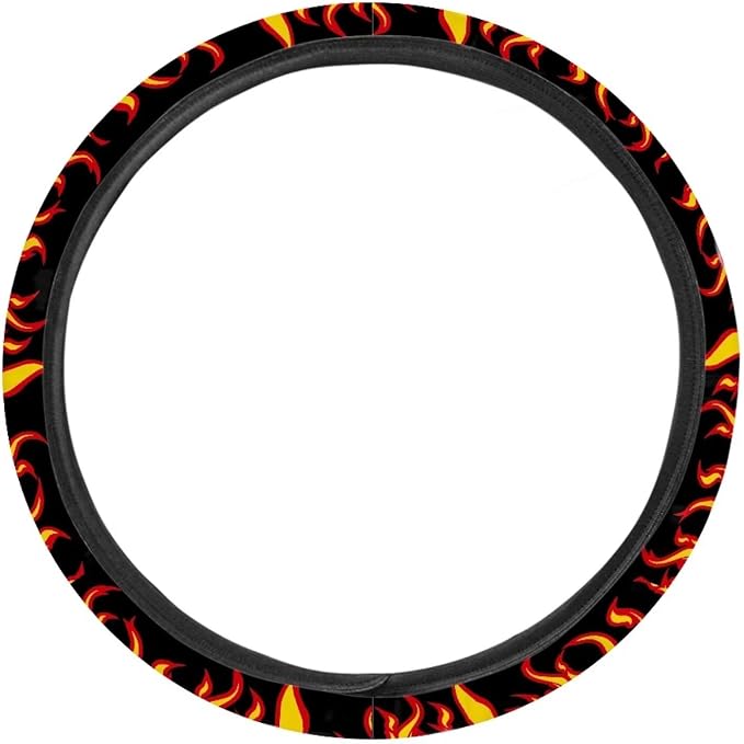 Flames Pattern Car Steering Wheel Covers Sweat Anti-Slip Soft Grip Universal 14-15 inch Stretch-on Fabric Steering Wheel Protector Fits Sedans SUV Vans Trucks Red