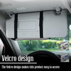 Car Sun Visor Organizer, Sunglass Holder and Storage Pocket, Card Cash Pouch with Multi-Pocket Net Zipper, Case Bag for License Pen Key, Auto Interior Accessories for Truck, SUV, Van (Gray)