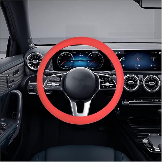 Car Silicone Steering Wheel Cover, Soft Anti-Slip Auto Steering Wheel Protector Fit 14 Inch, Universal Vehicle Interior Accessories for Cars, SUVs, Trucks, and Vans (Red)
