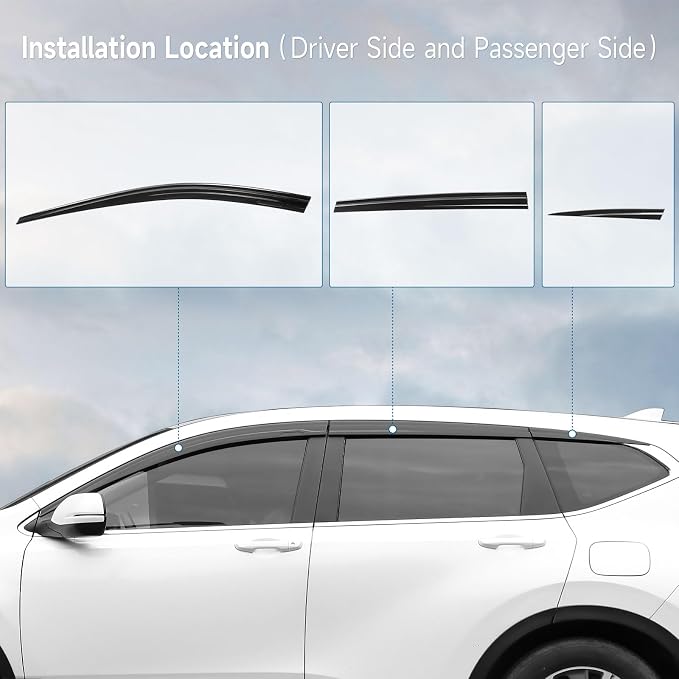 Black Rain Guards Fit for Honda CR-V (CRV 2017 2018 2019 2020 2021 2022 Tape-On Side Shatterproof Window Visor, Window Deflectors, Rain Visors, 6-Piece Set