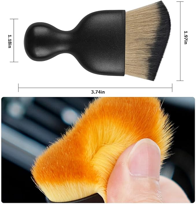 2PCS Car Interior Detailing Brush with Dust Cover, Auto Soft Hair Cleaning Brushes, Scratch Free Curved Dirt Collectors, for Vehicle Dashboard Air Conditioner Vents Leather(Brown/Black)