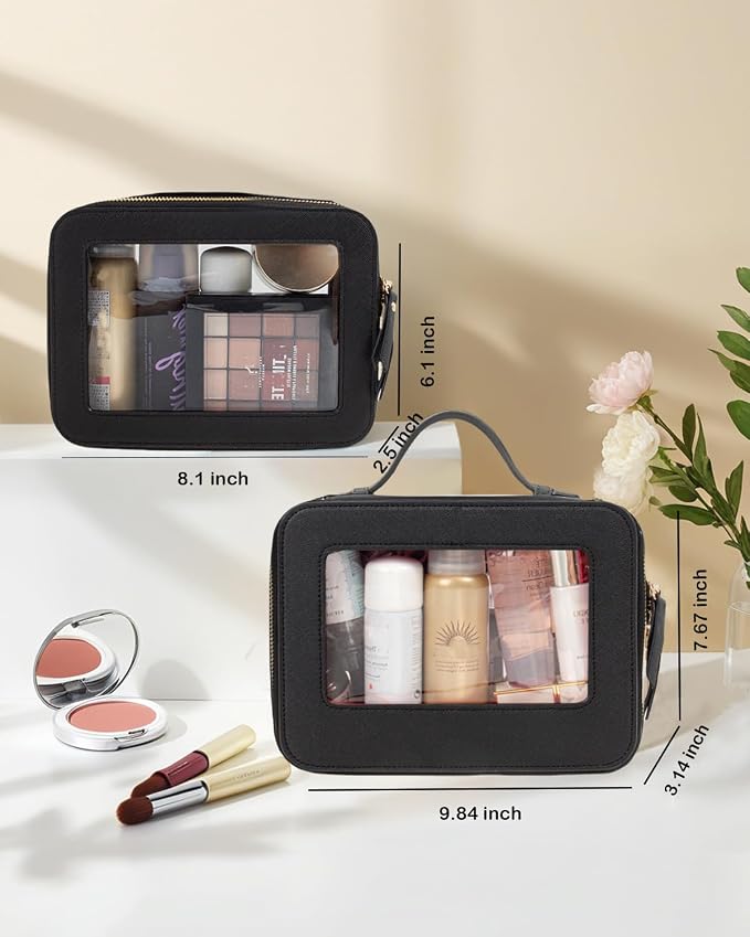 Travel Clear Makeup Bag Set, TSA Approved Cosmetic Bag Case with Zipper Portable Makeup Pouch Toiletry Bag Traveling Cosmetic Organizer Storage Bag Car Organizer Car Essentials