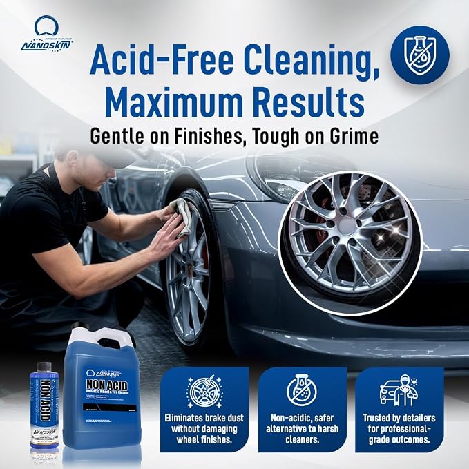 NON ACID Professional Wheel & Tire Cleaner 5 Gallons – Works with Tire Brush | Car Wash Wheel Cleaning Spray for Car Detailing | Removes Brake Dust, Oil, Dirt, Light Corrosion
