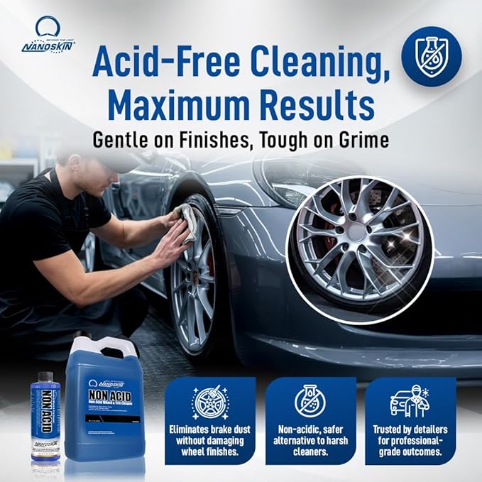 Non Acid Professional Wheel & Tire Cleaner 1 Gallon – Works with Brush | Car Wash Cleaning Spray for Detailing | Removes Brake Dust, Oil, Dirt, Light Corrosion
