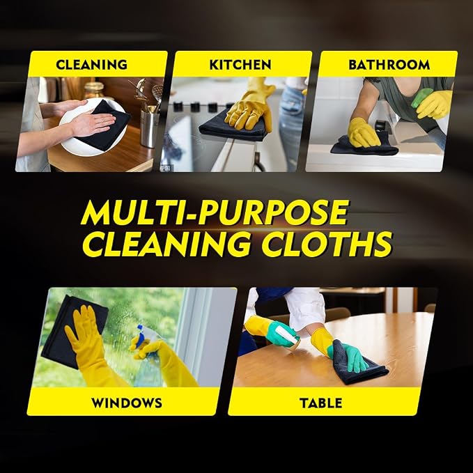 Black Microfiber Cleaning Cloth 12 Pack, 12.5 x 12.5 inch Microfiber Towels for Cars, Ultra Absorbent Car Washing Cloth, Lint Free Streak Free Cleaning Rags for Car, Kitchen, and Window