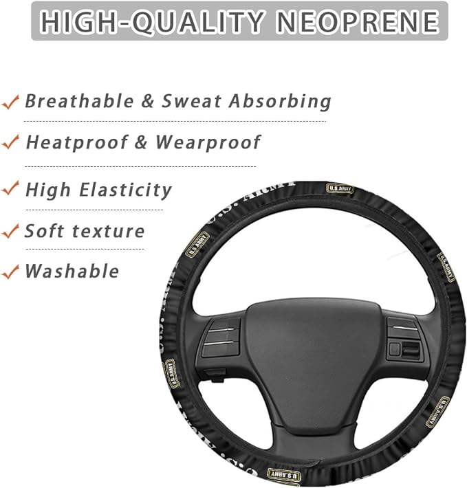 Car accessories Compatible with US Army Steering Wheel Cover 14-15 Inch, Non-Slip Stretchable Design for Easy Installation, Comfort Grip(TZ-JD-FXPT-6)