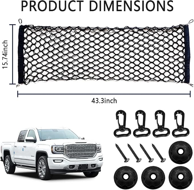 Car Rear Cargo Net with Good Elasticity&Tensile Strength Trunk Net Organizer for SUV Truck,Ideal Car Net Keeps Overlanding Accessories (L 43.3' x15.74'')