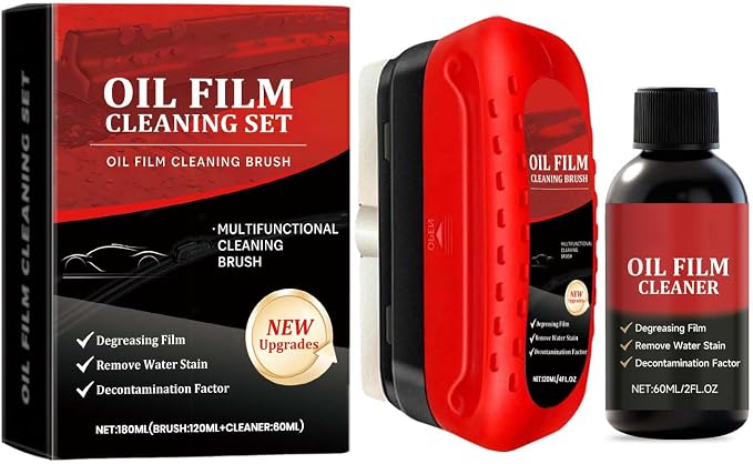 Car Windshield Oil Film Remover Set, Automotive Oil Film Cleaning Brush with Refill Liquid, Glass Cleaning Board, Anti-Rain Fog, Easy to Use for Car Windows & Rearview Mirrors, Long-Lasting Clean
