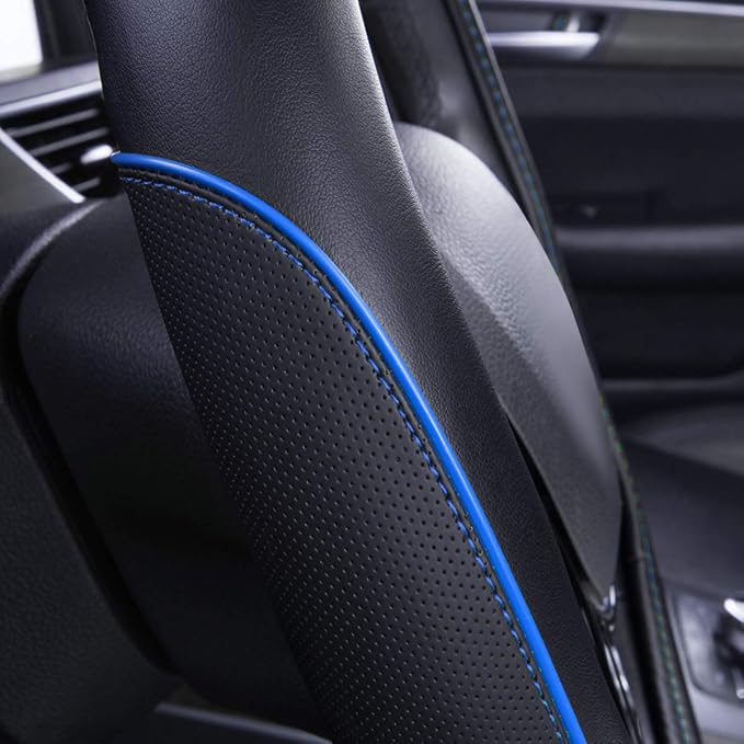 Colour Piping Leather Universal Fit Steering Wheel Cover,Perfectly fit for 14.5-15 inches Suvs, Vans, Trucks, Sedans, Cars (Black&Blue)
