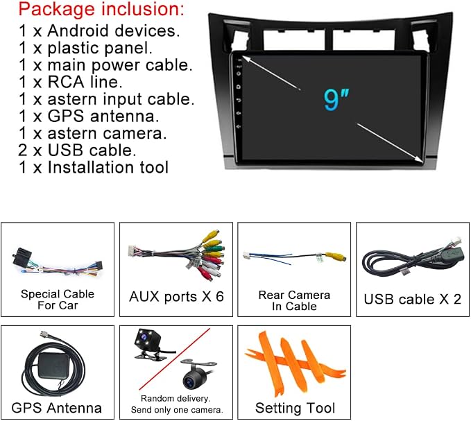 4+64GB for Toyota Yaris Radio 2008 2009 2010 2011Wireless Carplay Android Auto with 9" IPS Touchscreen GPS Navigation for Car Stereo Head Unit Built-in DSP with Free Backup Camera