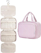 Striped Hanging Toiletry Bag for Women Travel Makeup Bag Organizer Toiletries Bag for Travel Size Essentials Accessories Cosmetics (Dusty Pink Stripe (Medium))