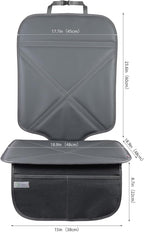 Car Seat Protector Leather Waterproof Child Safety Seat Protector Cover with Thick Pad and 2 Large Pockets Durable Kick Mat for All Auto Seat (Deep Gray)