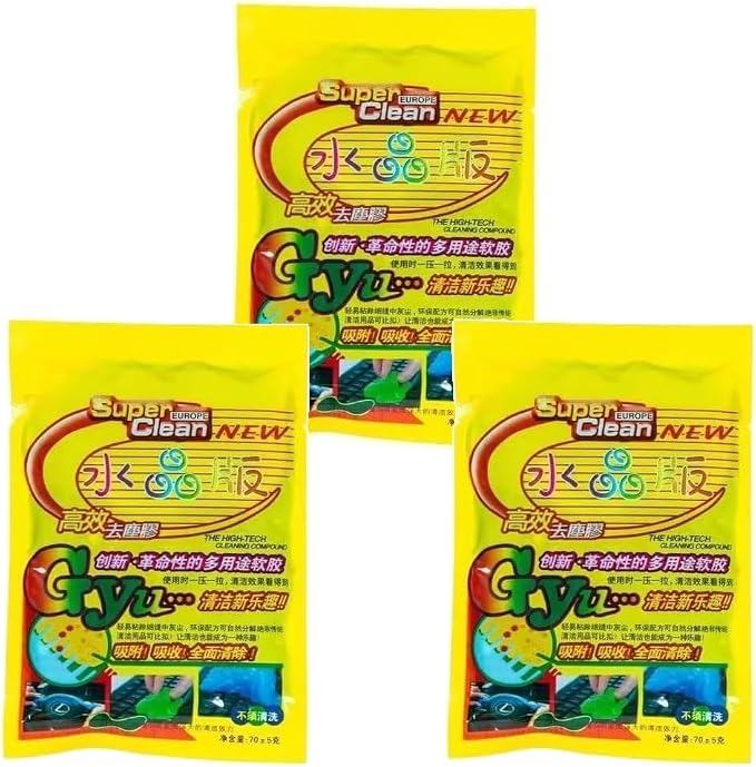3 bags Reusable Car Cleaning Gel Slime Putty - Strong Adhesive Dust Cleaner for Auto Vents, Interior, Keyboards & Electronics