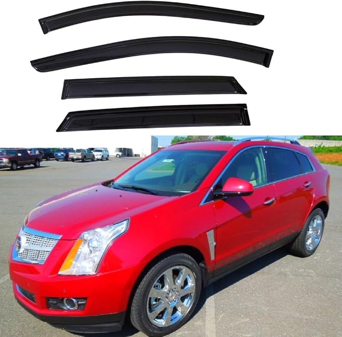 Original 4pcs Vent Window Wind Deflector Compatible with 2010-2016 Cadillac SRX, Out-Channel Dark Smoke Sun Snow Rain Guard Shades, Sunproof Tape on Side Window Visor CL4P01