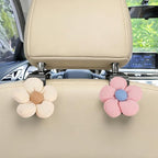 2PCS Car Seat Headrest Hook, Cute Flower Vehicle Backseat Purse Handbag Storage Hanger, Floral Auto Seat Back Holder Hook for Coat Umbrella Grocery, Universal for Vehicles (Beige/Pink)