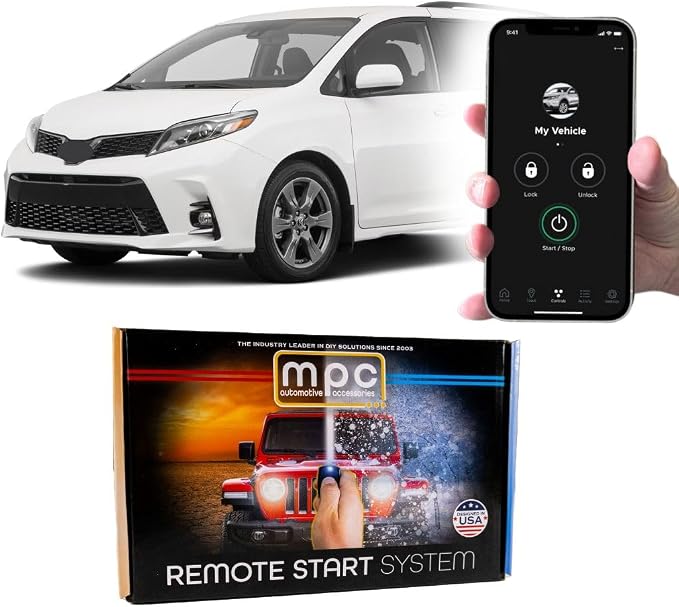 MPC Remote Start Kit with Smartphone Control Compatible with Toyota Sienna 2011-2020 | Push to Start Vehicles Only | Push Lock 3X to Start | USA Tech Support