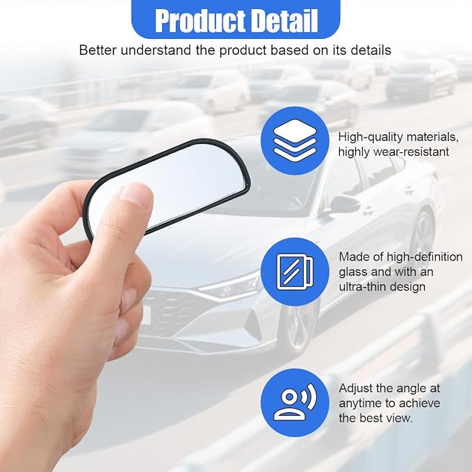 2PCS Blind Spot Car Mirrors, HD Shatterproof Glass Wide Angle Convex Side Mirror, Up&Down Adjustable, Framed Car Auxiliary Rearview Mirror for Cars SUV Truck Motorcycle & Parking(Rectangular)