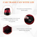 Car Trash Can with Lid, Diamond Design Leakproof Vehicle Cup Holder Garbage Can, Waterproof Trash Bin Mini Portable Garbage Organizer for Cars Homes Offices Bedrooms (Red)
