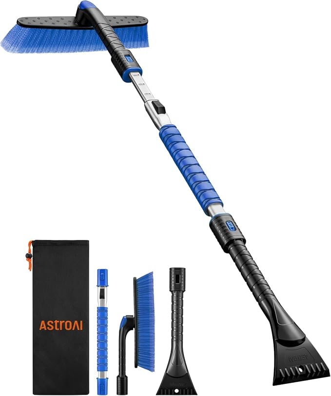 47.2" Ice Scrapers for Car Windshield and Extendable Snow Scraper with Foam Grip and 360° Pivoting Brush Head for Christmas Car Auto Truck SUV(Blue)