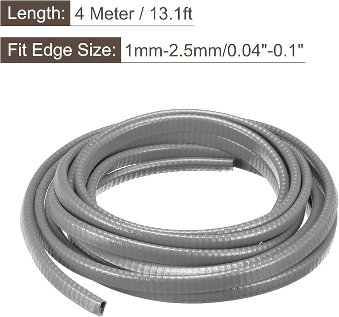 U Channel Edge Trim, 13.1ft Length Rubber Guard Seal Strip Edge Protector Fit for 1-2.5mm Edge, (15/64" W x 25/64" H) Gray
