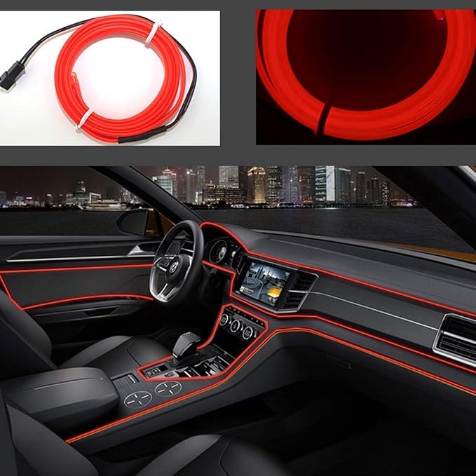 El Wire Neon Light, Car Interior LED Lights for Xmas Halloween Christmas Car Interior Decoration(3m/9ft,Red)