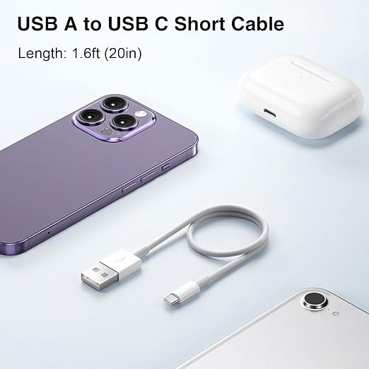 1.5FT Short IPhone 17/17E/16/16E/15 Woven Cable, USB A to USB C CarPlay Charger Cable for iPhone 15 16 17 Pro Max, Plus/Air, iPad 10th Gen, iPad Pro 12.9/11, Air 5th/4th Gen, Mini 6th Charging Cord