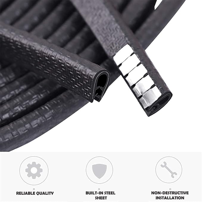 Universal Car Door Guards 33Ft(10M), Rubber U Shape Edge Trim Protection Strip, Black No-Glue Design Fits Most Vehicles