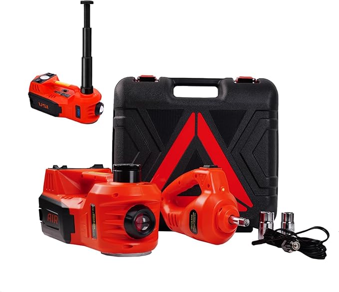 Electric Hydraulic Car Jack Kit 5 Ton 12V Portable Lift Range 17.7 Inch with Impact Wrench and Tire Inflator Pump for SUV Sedan Truck Car Repair Floor Jack for Vehicle Tire Change with LED Light