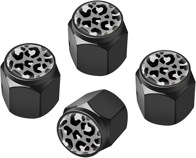 Tire Valve Stem Caps Cover,4 Pcs Metal Black Air Valve Cap, Aluminum Car Wheel Stem Caps,Universal Stem Covers for Cars,Trucks,Bikes,Motorcycles,Corrosion Resistant (Black Leopard Texture)