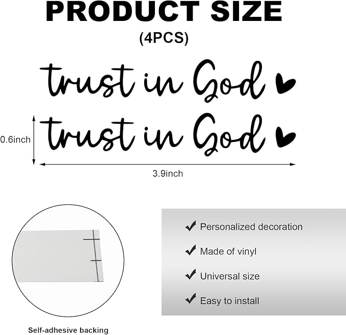 4PCS Trust in God Rearview Mirror Decals, Automotive Vinyl Rear View Mirror Decorative Stickers, Waterproof Trust in God Stickers for Car Truck Laptop, Car Accessories (Black)
