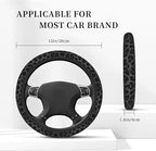 Black Leopard Print Steering Wheel Cover Cheetah Print 2 Car Cup Coasters | Anti-slip Universal Breathable 14 - 15-InFor Women Men Black Animal Steering Wheel Cover For Women