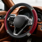 Bling Soft Leather Steering Wheel Cover, Steering Wheel Protector, 15 Inch Rhinestones Car Elastic Protector with Crystal Diamond for Women Girls, Car Accessory for Vehicles (Wine Red)