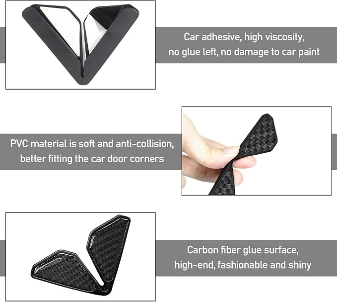 2 PCS Car Door Corner Protector Edge Guards, Real Carbon Fiber Anti-Collision Car Door Edge Protector, Self-Adhesive Decorative Auto Corner Protect, Vehicle Exterior Accessories (Black)