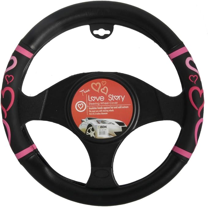 Universal Fit Universal Love Story Steering Wheel Cover - Rubber (Love Story Pink)