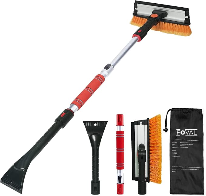 47.2" Extendable Ice Scraper Snow Brush with Squeegee for Windshield Window Car Trucks SUVs, 270° Pivoting Brush Head, Essential Winter Tool Ice Snow Remover with Comfortable Foam Grip