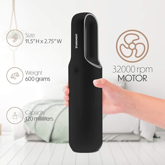 Portable Hand Vacuum Cleaner Handheld Cordless Cleaner for Dust Pet Hair Dirt Home Car Interior Lightweight, Easy to Use, Compact Design Battery Rechargeable with USB-C Cable - Black