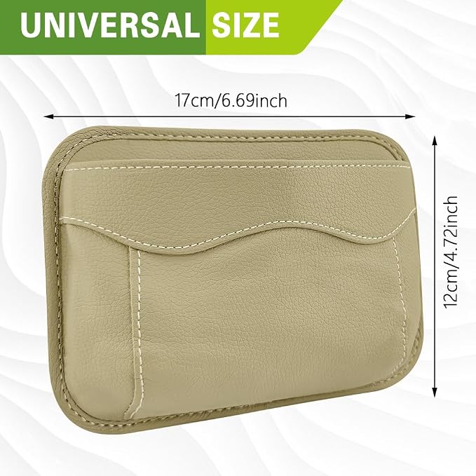 Car Seat Side Pocket Organizer, PU Leather Car Seat Gap Filler Bag, Car Seat Pocket Storage Bag for Phone, Keys, Sunglass, Wallet, Car Organizer Accessories for Seat, Door, Window (Beige)