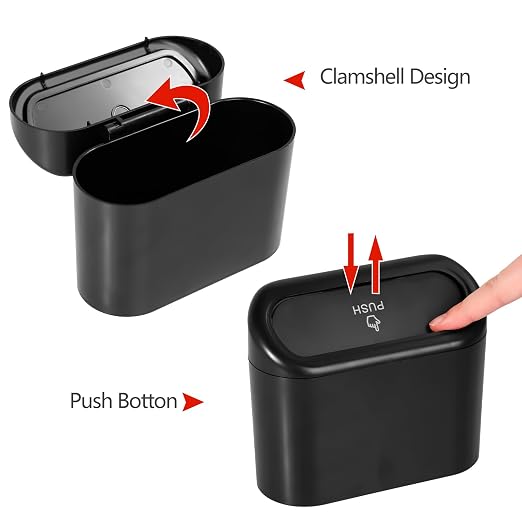 Car Trash Can with Lid, Mini Auto Garbage Can with 30 Trash Bags, Leakproof Automotive Garbage Container Bin, Multipurpose Organizers and Storage for Car, Home, Office (Black)