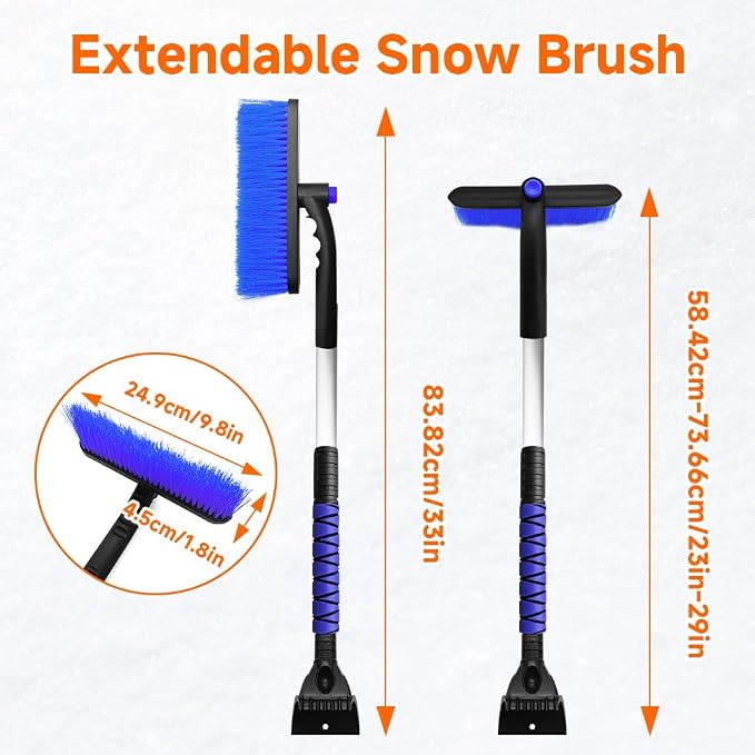 Snow Brush with Ice Scraper, Ice Scrapers, Car Windshieldand Extendable Snow Brush with Foam Grip and 360° Pivoting Brush Head, Detachable Snow Scrapers & Ergonomic Foam Grip for Cars (Blue)