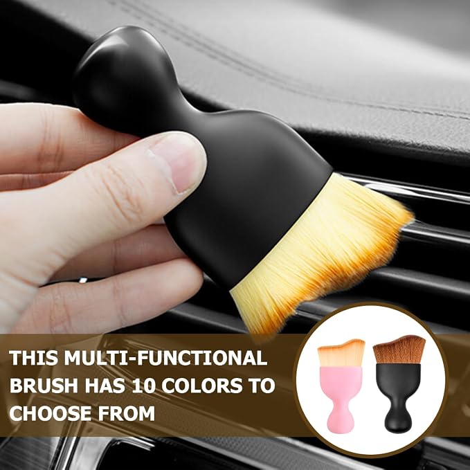 Car Interior Detailing Brush with Dust Cover, Auto Soft Hair Cleaning Brushes, Scratch Free Curved Dirt Collectors, for Vehicle Dashboard Air Conditioner Vents Leather(Pink)