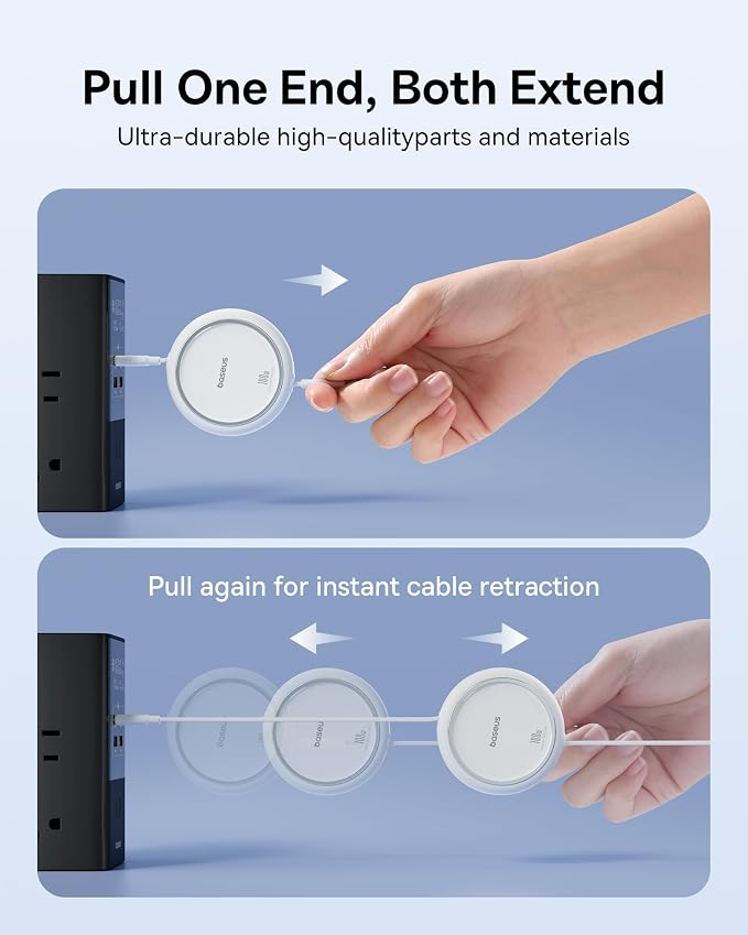 USB C to USB C Cable, 100W Retractable USB C 5A Fast Charging Cable, 4-Stage Length Preset USB Type C Charger Cord for iPhone 16 15 Pro Plus Pro Max, MacBook, iPad, Samsung S24/S23+ (3.3ft)