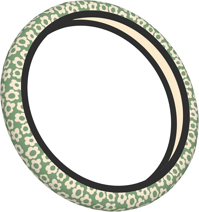 Vintage Groovy Flowers Steering Wheel Cover Cute Universal 15 Inch Car Accessories Protector for Women Fit Auto SUV Sedan Vans Trucks