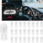 25PCS T10 12V 5W Car Turn Signal Light Bulbs, Clear Flat Foot Vehicle Side Marker Lamp Bulbs, Auto Interior Amber Headlight Bulbs Accessories, Universal for SUV, Sedan, Truck (White)