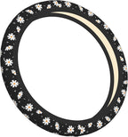 Daisy Floral Steering Wheel Cover Women Girls Cute Flower Car Steering Wheel Cover Black Anti-Slip Soft Neoprene Auto Accessories Interior Decor Protector Covers Gifts Elastic Universal 15 Inch