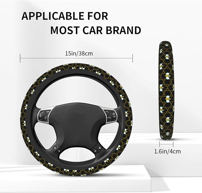 Bee Bee Keeper Cute Mini Yellow Honey Steering Wheel Cover Car Accessories Cute for Women Girls Girly Universal 15 Inch Neoprene Auto Interior Decor Anti Slip Car Truck Protector